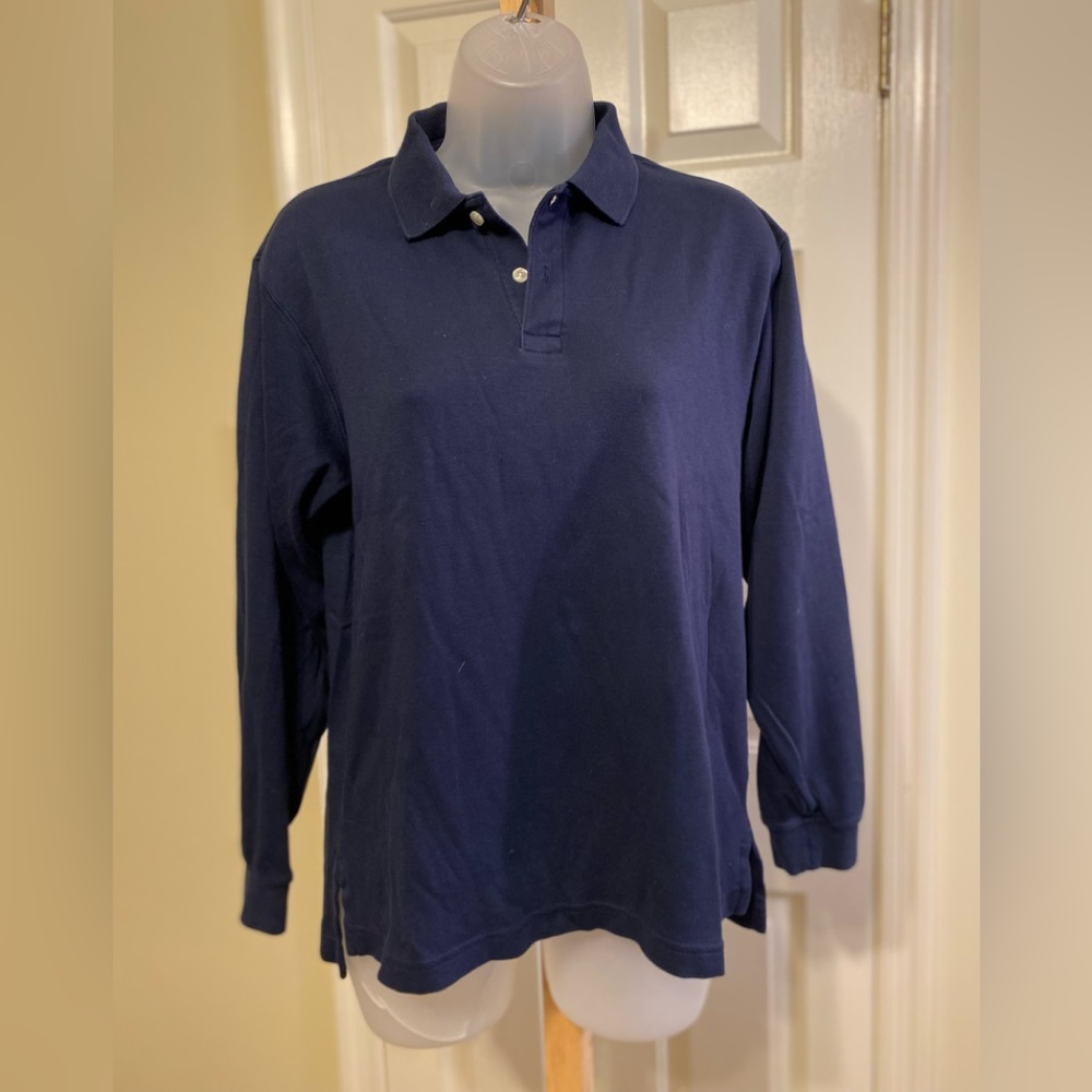 Lands End - Woman’s navy long sleeve polo shirt, Size: L